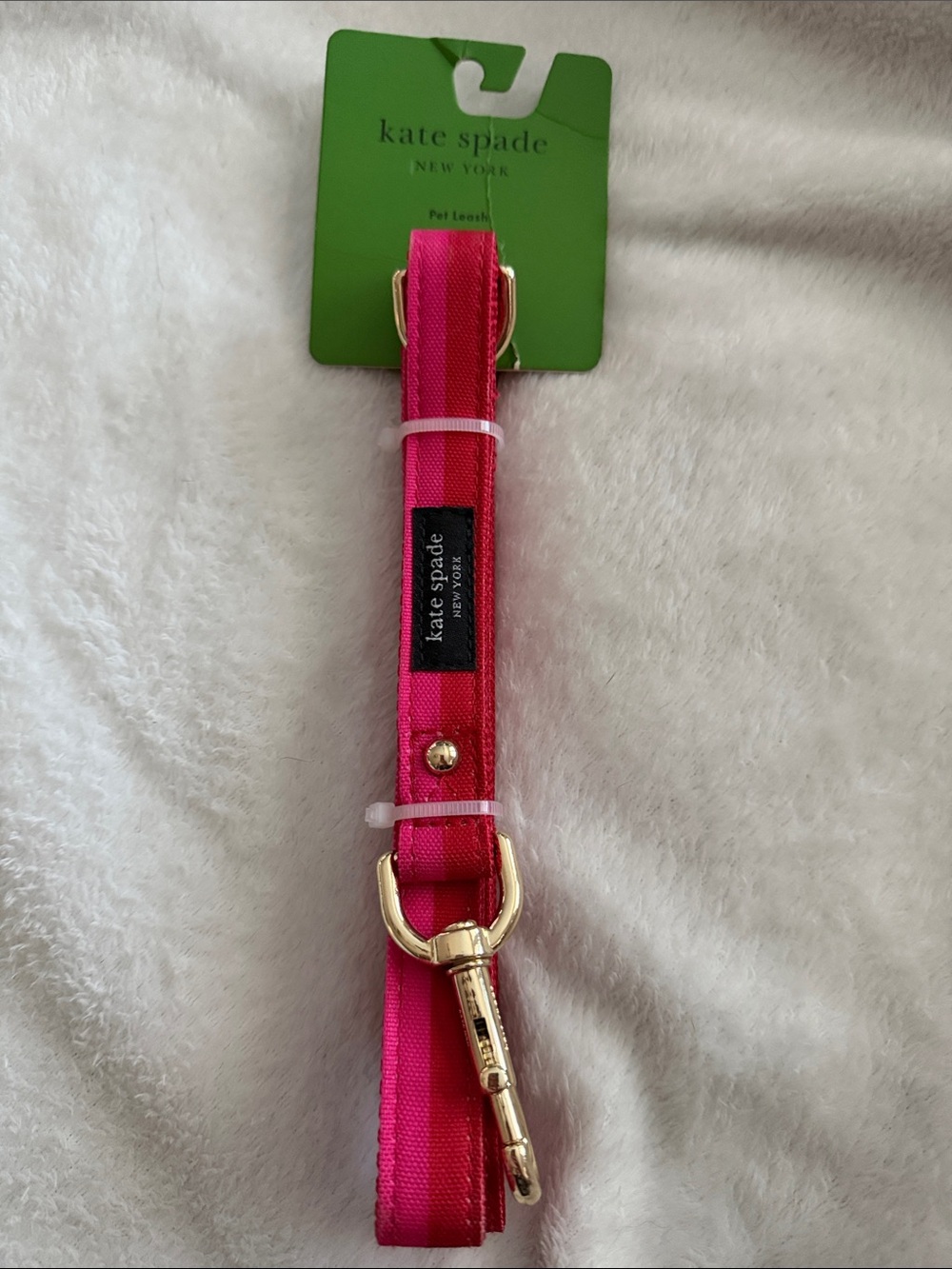 Kate Spade NWT Hot Pink & Red Striped Dog Leash with Gold-tone Hardware, 54”
